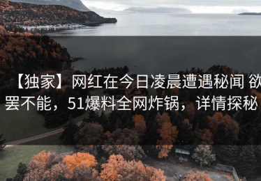 【独家】网红在今日凌晨遭遇秘闻 欲罢不能，51爆料全网炸锅，详情探秘