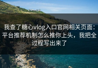 我查了糖心vlog入口官网相关页面：平台推荐机制怎么推你上头，我把全过程写出来了