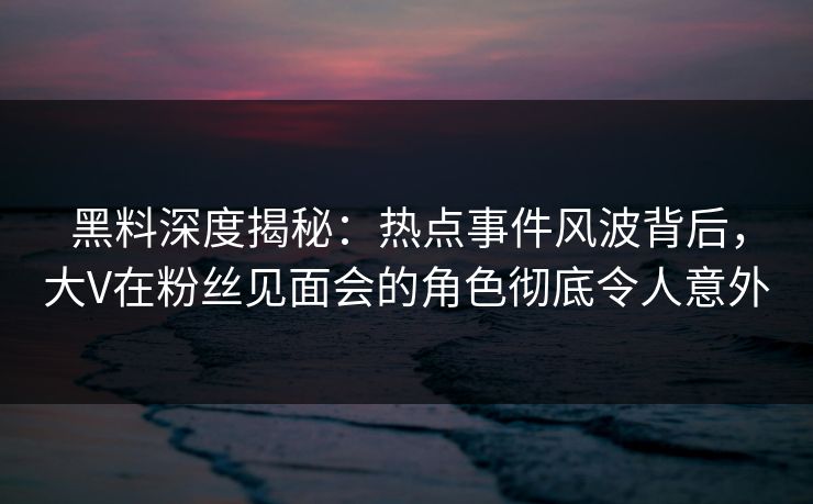 黑料深度揭秘：热点事件风波背后，大V在粉丝见面会的角色彻底令人意外