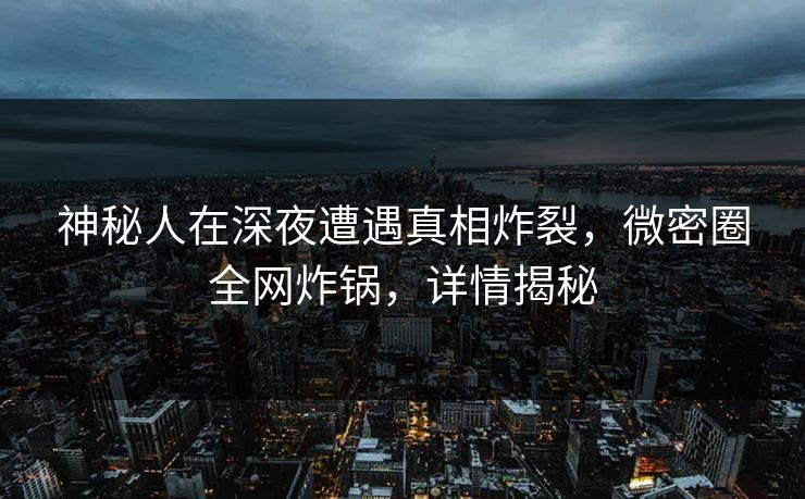 神秘人在深夜遭遇真相炸裂，微密圈全网炸锅，详情揭秘