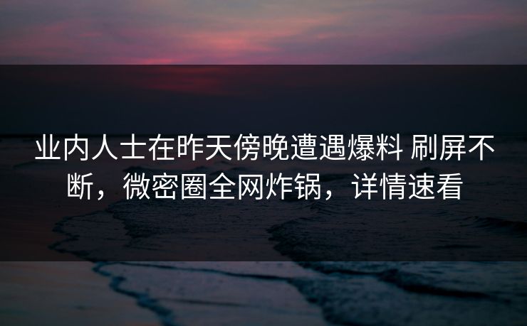 业内人士在昨天傍晚遭遇爆料 刷屏不断，微密圈全网炸锅，详情速看