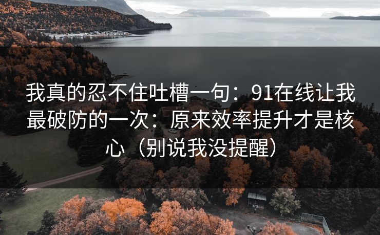 我真的忍不住吐槽一句：91在线让我最破防的一次：原来效率提升才是核心（别说我没提醒）